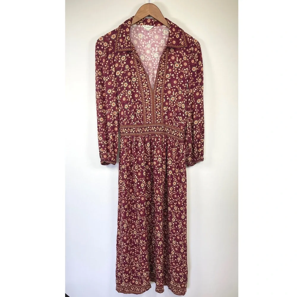 Max Studio Boho Floral Maxi Dress XS Pockets Flowy Earthy Cottagecore Praire